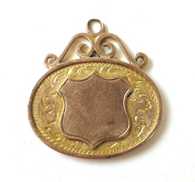 Lot 428 - A 9ct gold fob 'Plough Angling Society 1st...
