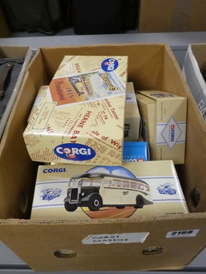 Lot 2168 - Box containing various Corgi classics buses in...