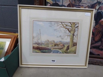 Lot 5083 - Rural watercolour with lane and farm buildings