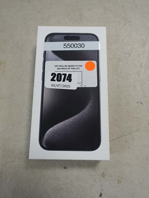 Lot 2074 - Boxed Apple iPhone 15 Pro in black titanium...