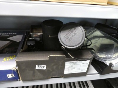 Lot 2229 - Box containing various camera lenses, flash...