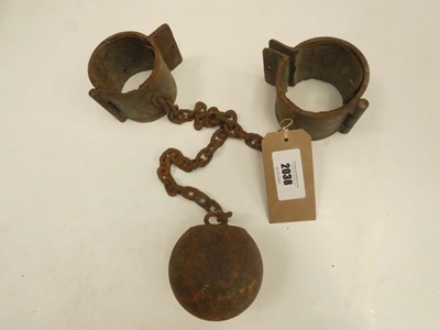 Lot 2038 - Iron ball and chain leg shackles