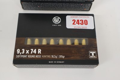 Lot 2430 - (S1) 80x 9,3x74R RWS Hunting 285gr cartridges