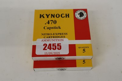 Lot 2455 - (S1) 10x .470 Capstick Kynoch 500gr cartridges
