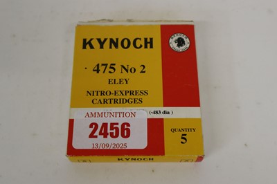 Lot 2456 - (S1) 5x .475 No.2 ELEY Kynoch 480gr cartridges