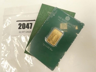 Lot 2047 - Royal Mint Christmas 5g Fine Gold Bar