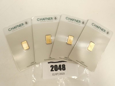 Lot 2048 - 4x Chafner 1g Fine Gold Bars