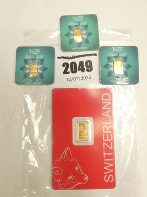 Lot 2049 - PAMP Switzerland 1g Fine Gold Bar plus 0.10g,...