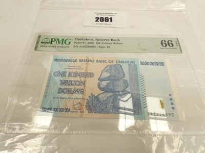 Lot 2061 - 2008 Zimbabwe 100 Trillion Dollar note, PMG 66...