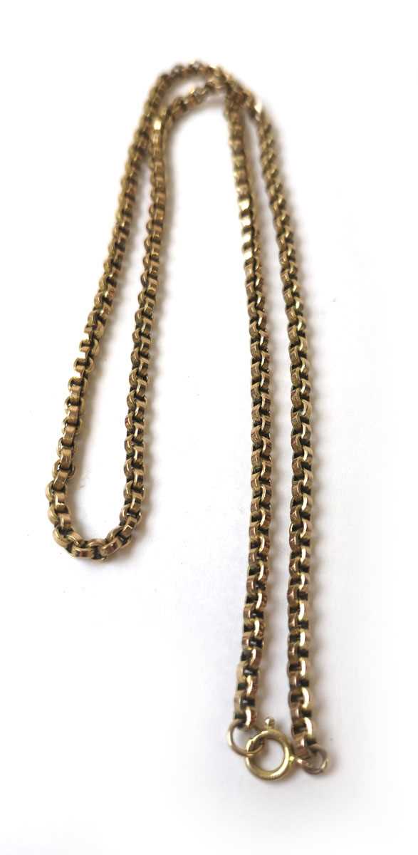 Lot 436 - A yellow metal belcher link chain marked '9ct'...