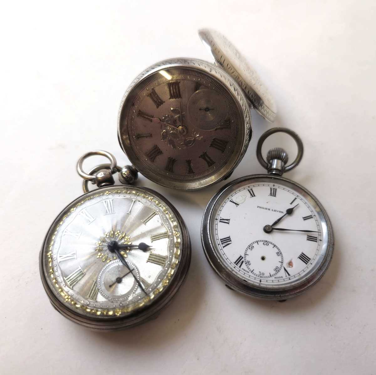Lot 450 - A large silver fusee pocket watch with white...
