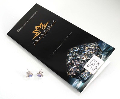 Lot 563 - A pair of 14ct white gold ear studs, each set...