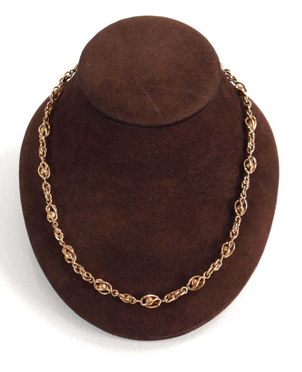 Lot 596 - A 9ct yellow gold fancy ball link necklace...