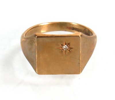 Lot 598 - A 9ct yellow gold signet ring set small...