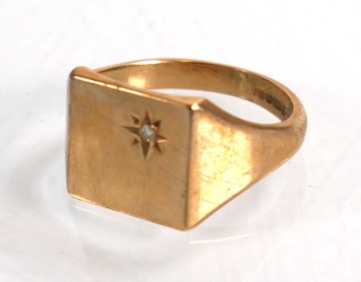 Lot 598 - A 9ct yellow gold signet ring set small...