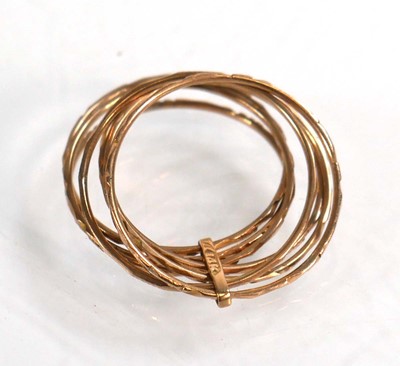 Lot 605 - A 14ct yellow gold multi band ring, ring size...