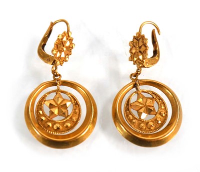 Lot 627 - A pair of yellow metal ear pendants of star...