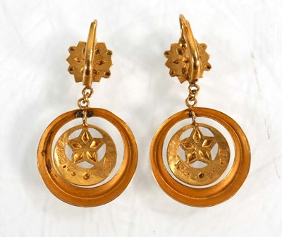 Lot 627 - A pair of yellow metal ear pendants of star...