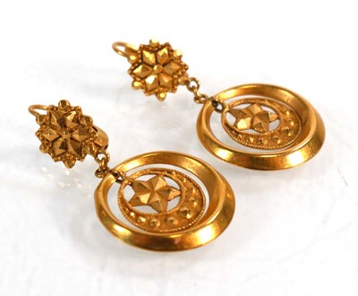Lot 627 - A pair of yellow metal ear pendants of star...