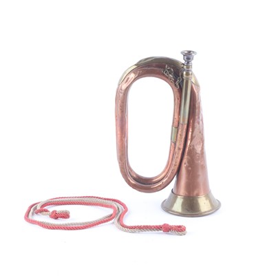 Lot 1050 - Copper and brass bugle with mouthpiece...