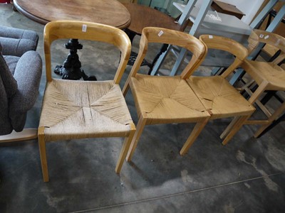Lot 1018 - Set of 3 bar height stools with woven seats...