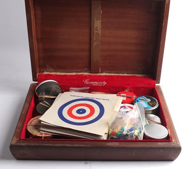 Lot 1052 - Wooden case of air gun accessories inc. paper...