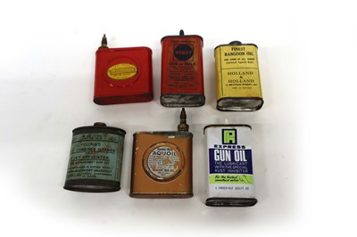 Lot 1081 - 6x assorted oil cans including Express Gun Oil,...