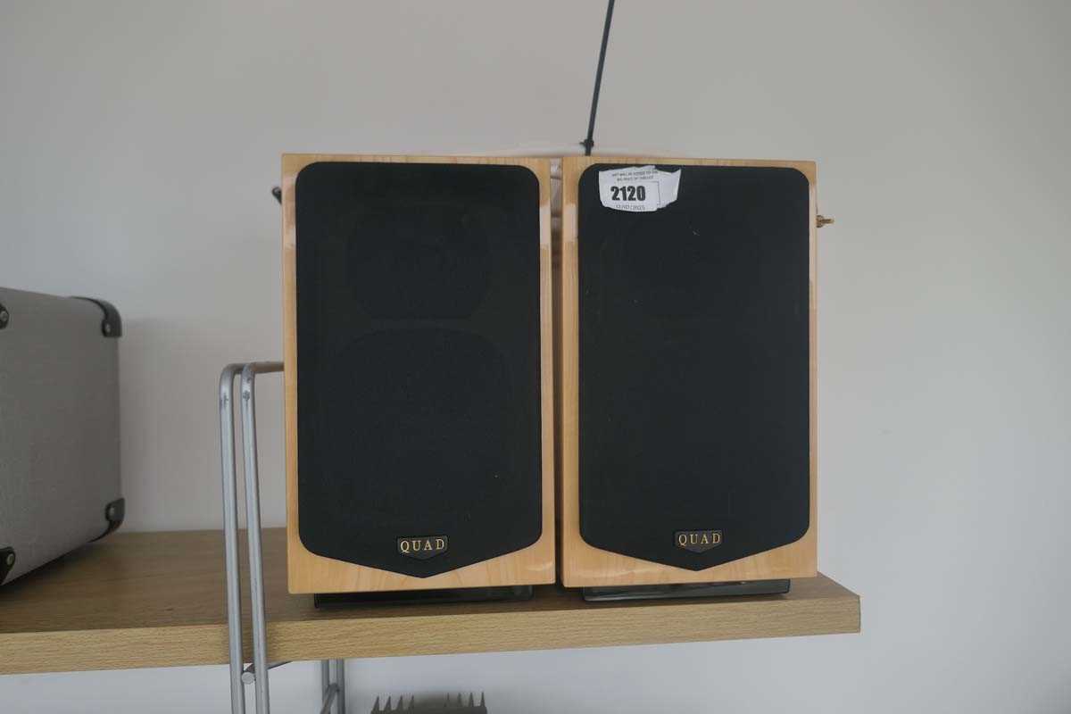 Lot 2120 - Pair of Quad 77-11L bookshelf speakers and cables
