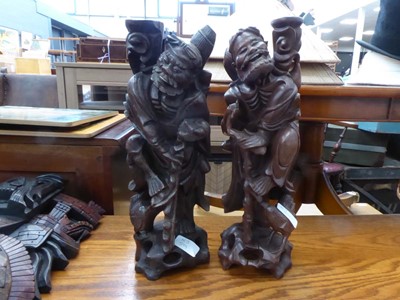 Lot 5105 - Pair of carved wooden Chinese lamp bases