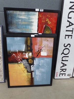 Lot 5035 - 5 abstract wall hangings in beige, red and blue