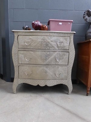 Lot 5054 - Silver painted serpentine fronted chest of 3...
