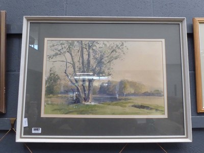 Lot 5067 - David Green watercolour, meadows and river