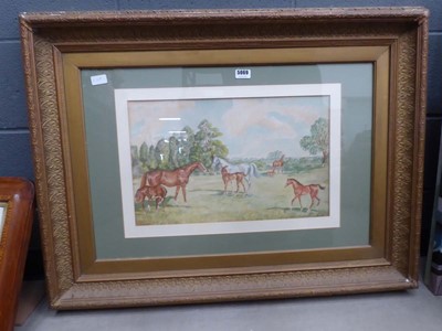 Lot 5069 - Rural watercolour, mares and foals