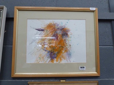 Lot 5070 - Watercolour of highland bull by Jen Buckley