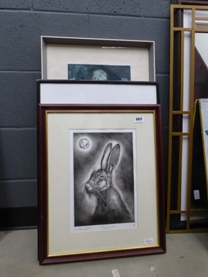Lot 5077 - Artists proof print of hare, plus print of...