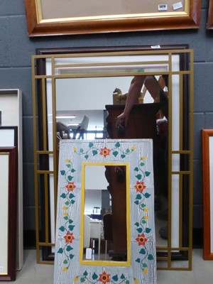 Lot 5079 - 2 rectangular mirrors and print of roses