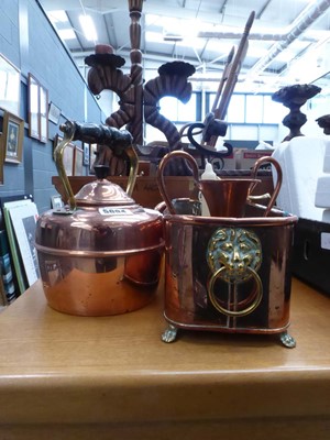 Lot 5094 - Copper kettle, plus planter, vase, candlestick...