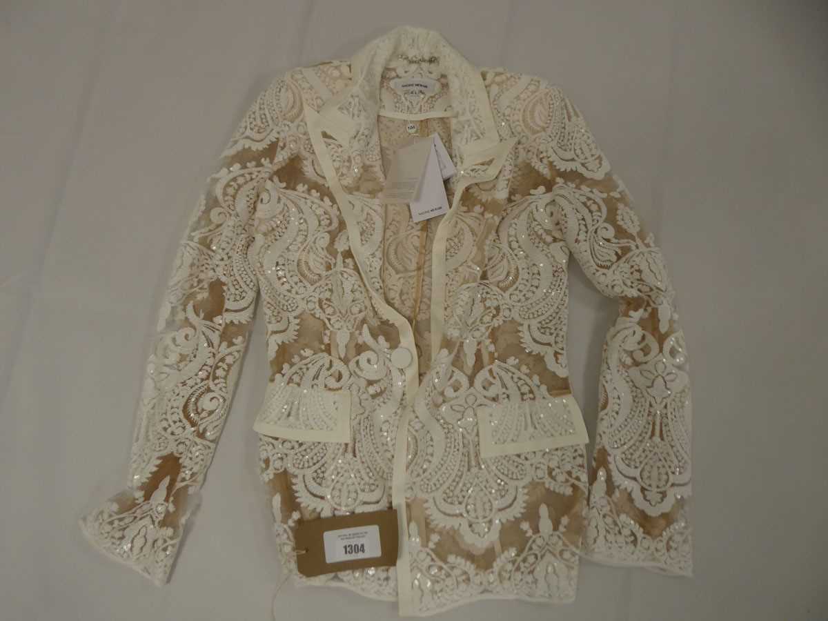Lot 1304 - Nadine Merabi sequin floral lace white blazer...