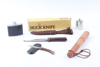 Lot 1107 - Buck knife in sheath, boxed, folding knife, 2x...