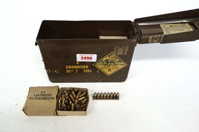 Lot 2496 - (S1) Military tin of 9mm cartridges, some...