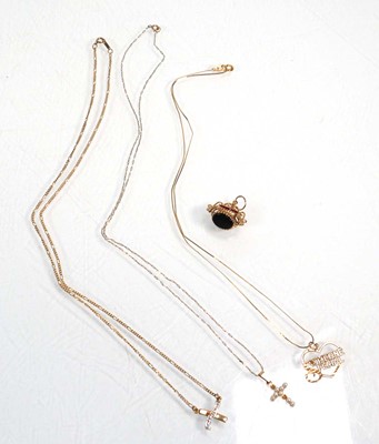 Lot 658 - Three 9ct yellow gold pendant necklaces...