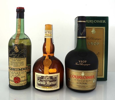 Lot 58 - 3 assorted bottles, 1x Courvoisier VSOP Cognac...