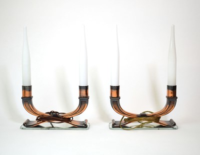 Lot 111 - A pair of French Art Deco electric table lamps...