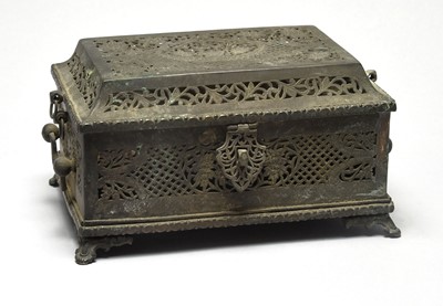 Lot 112 - An Indian silvered brass betel nut box, jali...