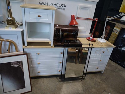Lot 1050 - Modern white and beech finish bedroom suite...