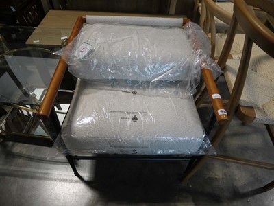 Lot 1058 - Metal framed easy chair with wooden arms and...