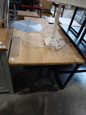 Lot 1073 - Reclaimed bar table with pine surface on cast...