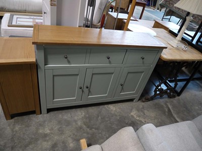 Lot 1076 - Modern mint green coloured slim sideboard with...