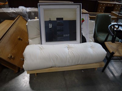 Lot 1088 - Pine double futon with natural coloured cushion