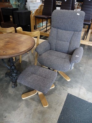 Lot 1017 - Grey fabric upholstered easy chair with...